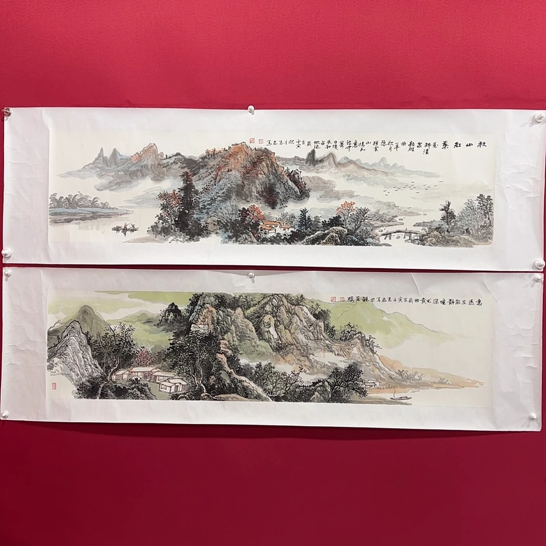 国画古*月黄志君四尺对开手绘