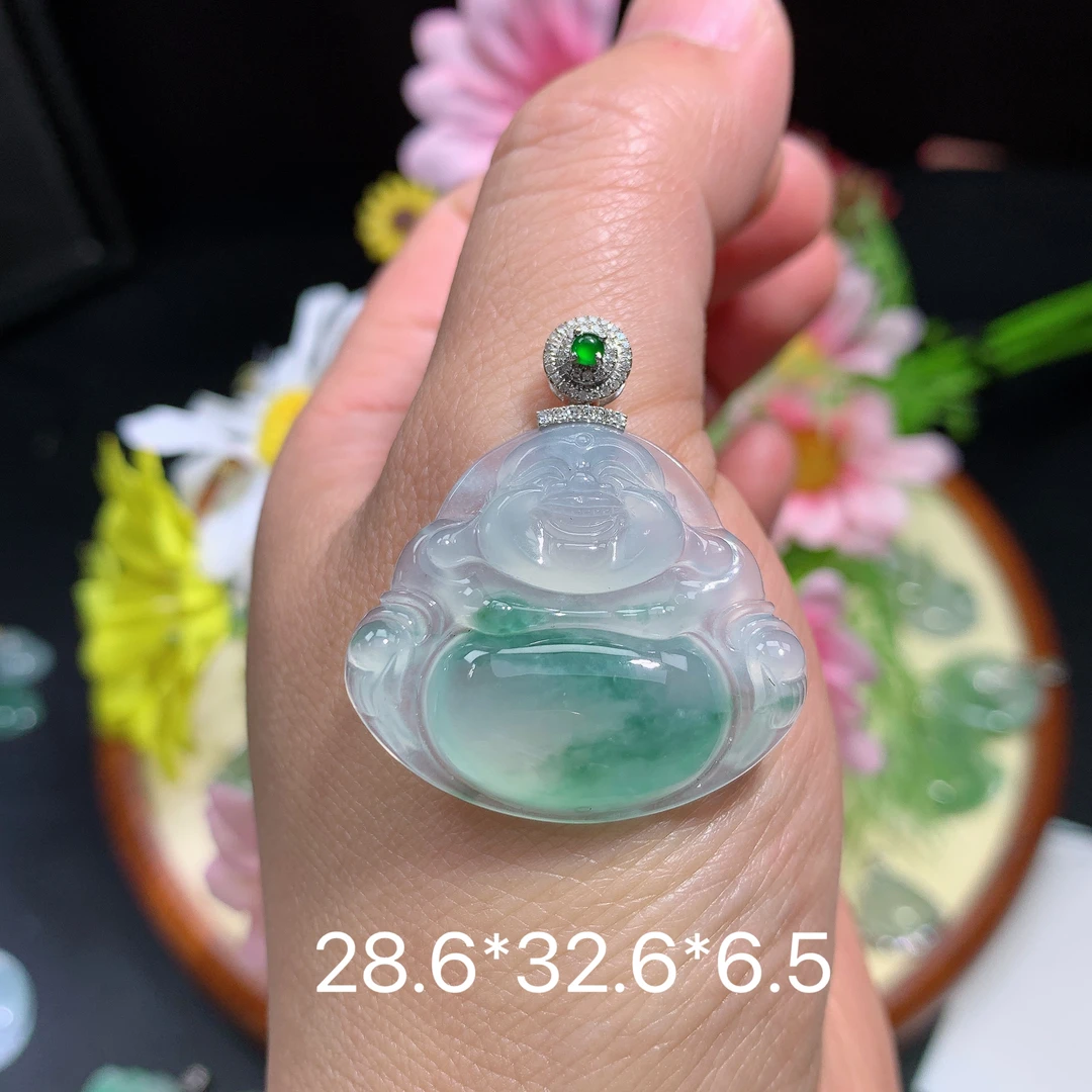 缅甸翡翠A货冰种飘花佛公雅挂件水润百搭精冰气质质珠宝玉石妈妈