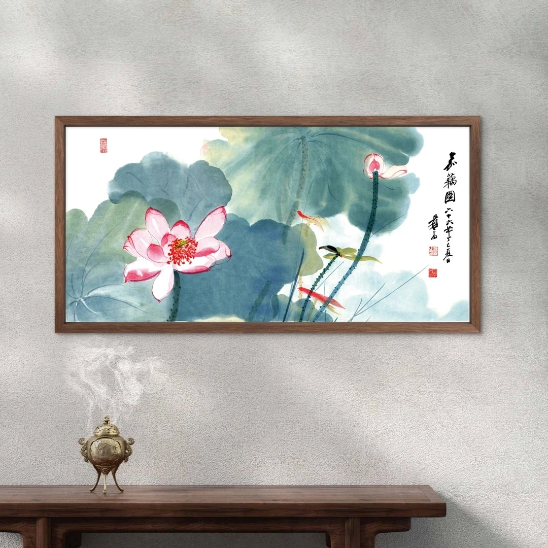 079-35*68嘉藕图中式装饰画木框玄关书房茶室客厅挂画