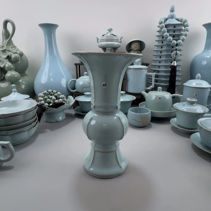 摆件汝窑天青釉中号花瓶40号