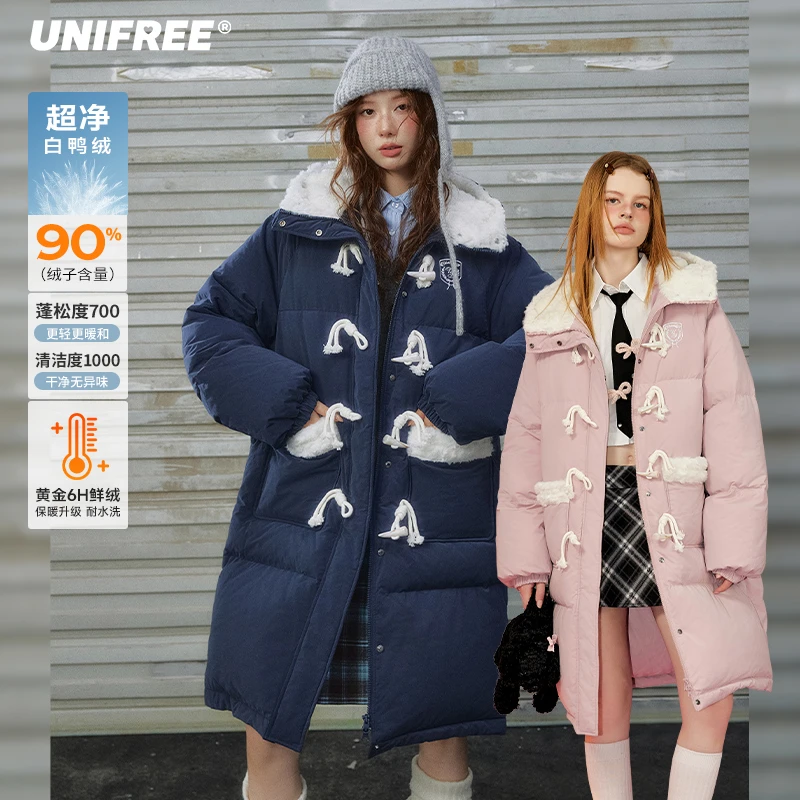 【云c专属】UNIFREE学院风中长款牛角扣羽绒服U244Y025P1P1