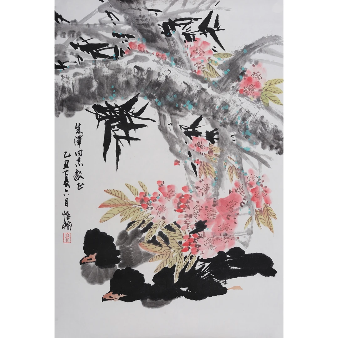 郭 怡 孮--桃花双鸭 68×46.5cm