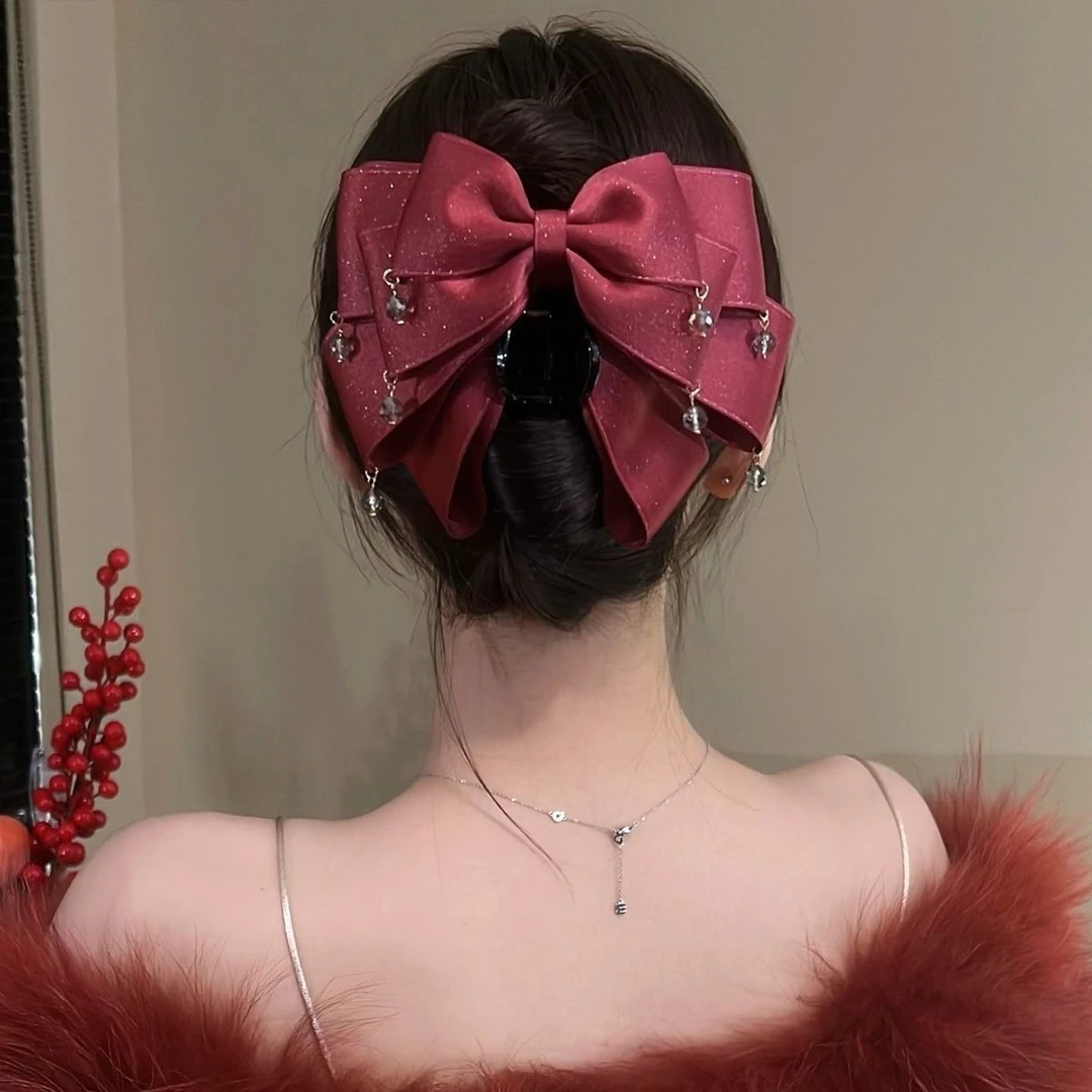 【梵星】简晓唯美浪漫星空闪耀气质蝴蝶结发抓闪亮流苏发夹优雅