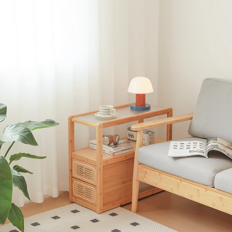 沙发边几边柜可移动客厅藤编小茶几卧室角几玻璃置物架新中式柜子