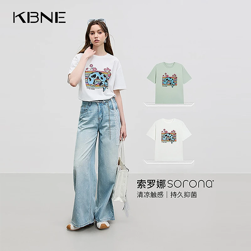 1123【马琦尧专属】KBNE短袖女款爆款2025新款夏季印花圆领白色t恤