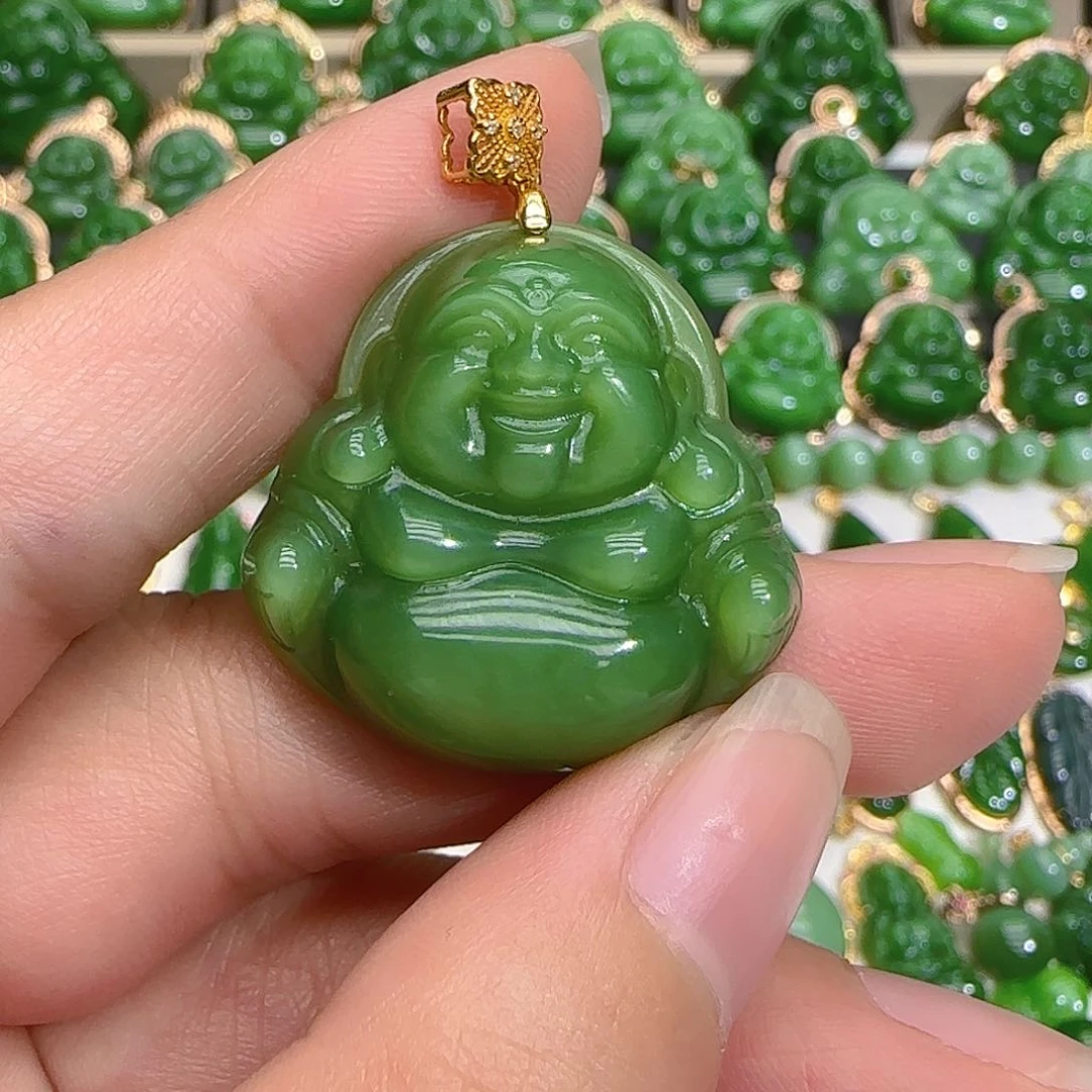 和田玉（碧玉）吊坠(不含链)18K金镶嵌
