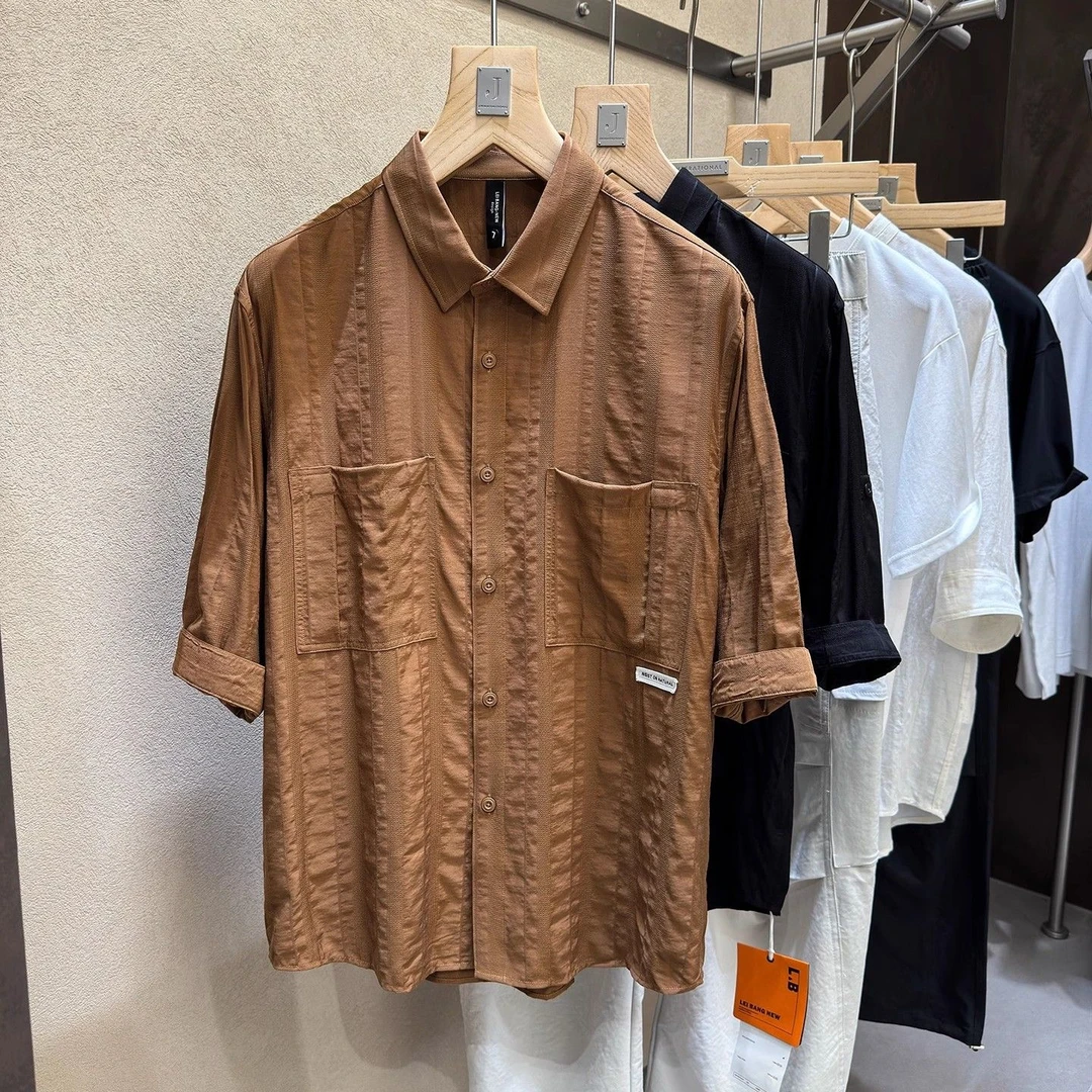 细品它的质感！UUS肌理质感！高级皱！男士七分袖衬衫衬衣潮2171