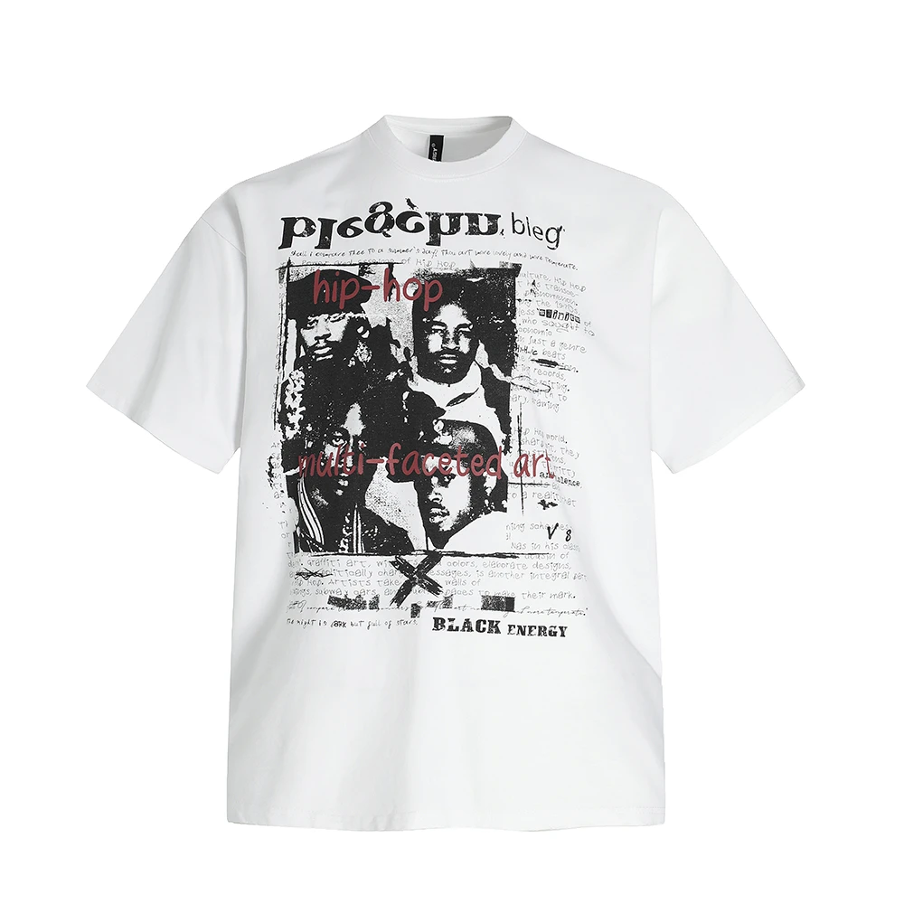 小个子短宽短袖T恤男夏季美式复古潮牌个性印花潮流男士体恤上衣