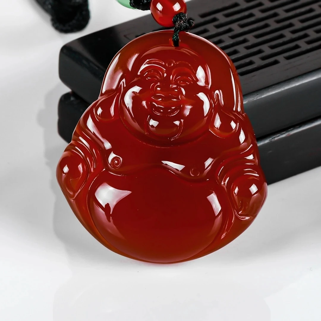 天然玉石珠宝鸽血红玛瑙佛公吊坠