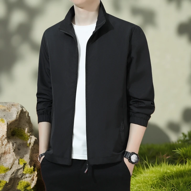 春秋新款男士纯色立领帅气宽松修身薄款休闲夹克时尚男外套个性魅