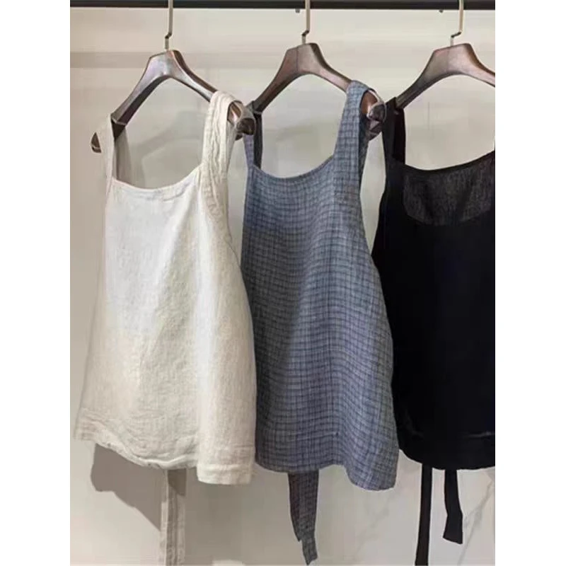 这版型巨爱！复古文艺风吊带上衣女2025夏季设计感后系带无袖背心