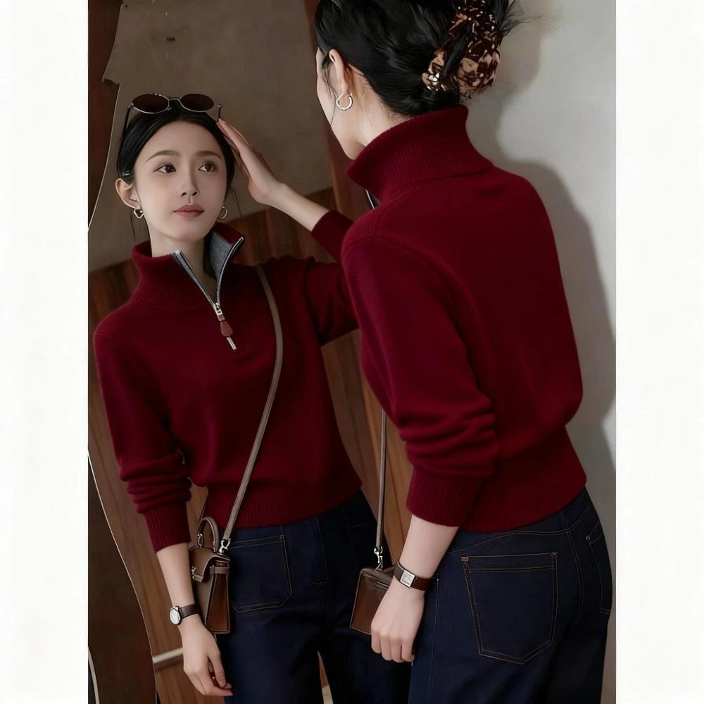 时尚慵懒风设计感撞色针织衫女2025秋季新款高级感百搭显瘦上衣潮