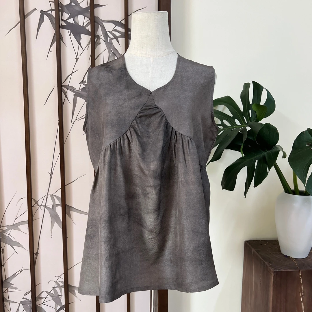 櫟丝御锦柞蚕丝【脏染】女士夏季通勤舒适休闲百搭宽松上衣 25242