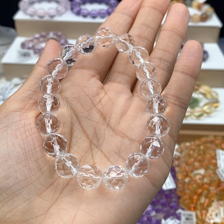 未镶嵌手链水晶天然白水晶圆珠刻面10.8m m