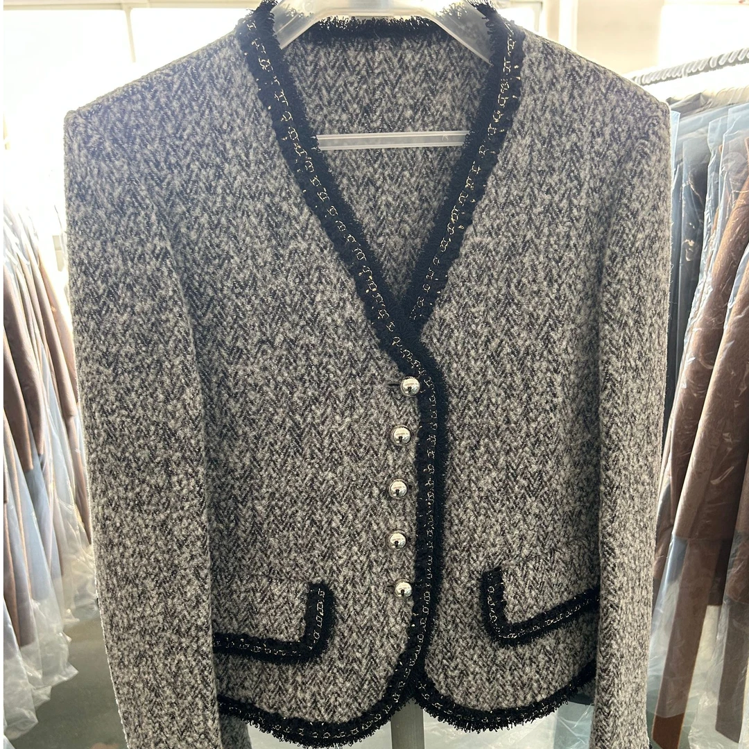 2025新款98%羊毛小香风春气质轻奢高级感V领流苏精致百搭外套80款