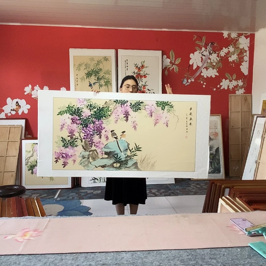国画手写手绘带框包邮国画作品82✖️162