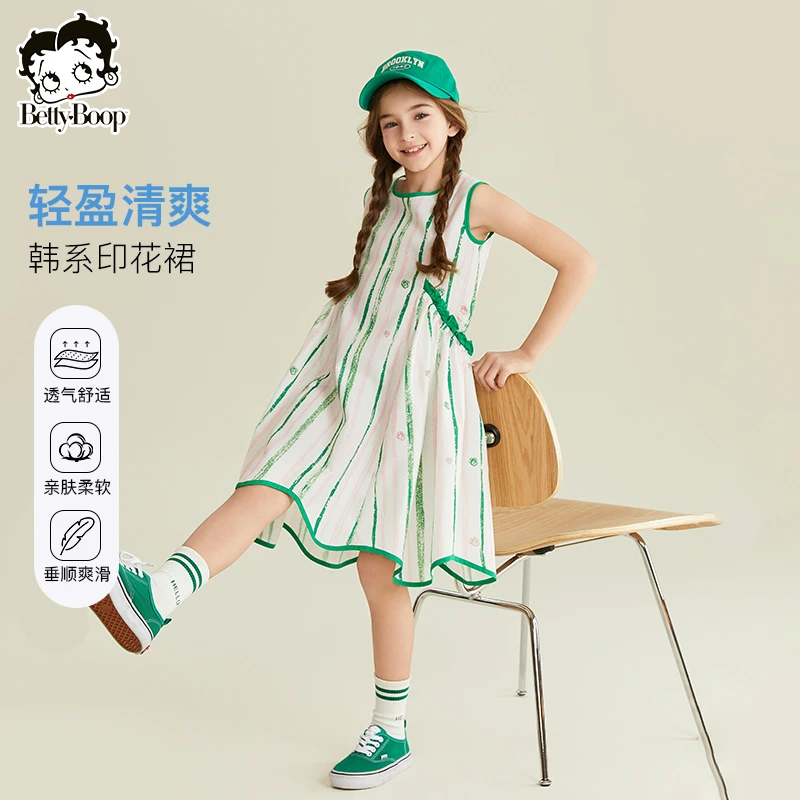 贝蒂童装女童韩版印花无袖连衣裙2025年夏季儿童中大童裙子25332