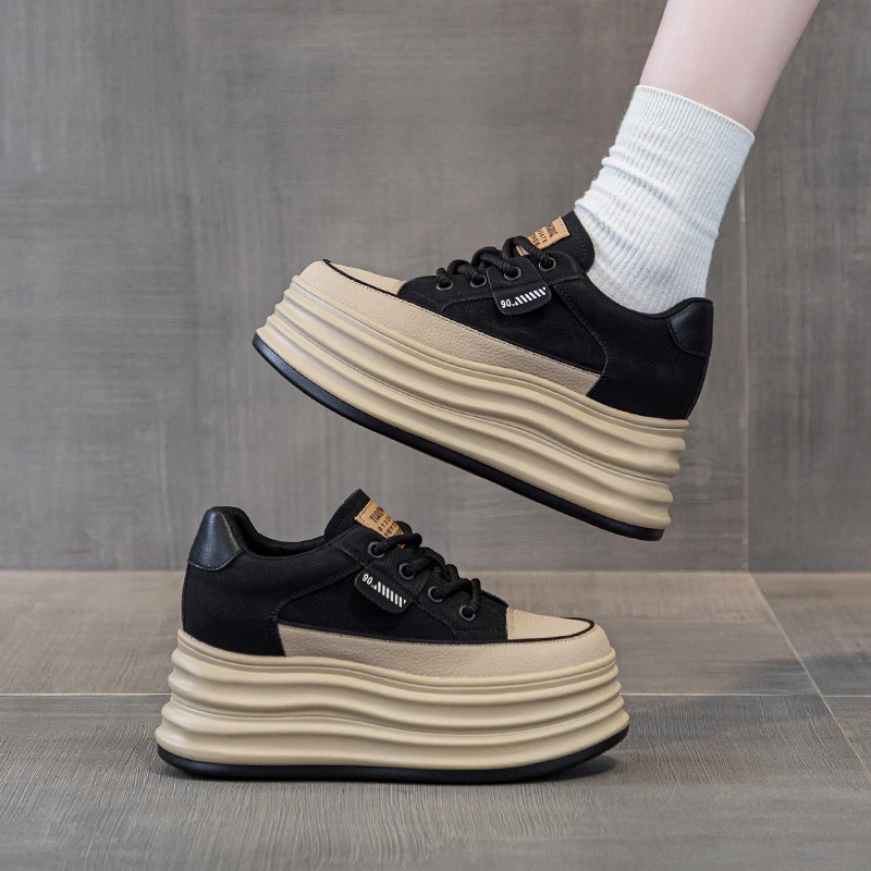 增高9cm 厚底内增高休闲板鞋秋冬新款网红百搭小个子松糕鞋不累脚