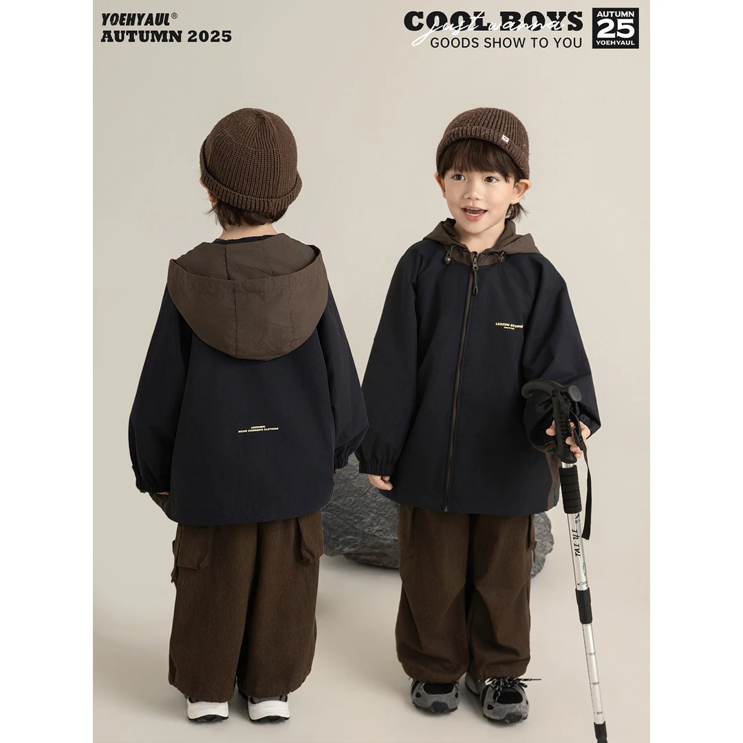 YOEHYAUL/幼悠秋三波 男童防风连帽汉服好穿拼色冲锋衣外套 N7135