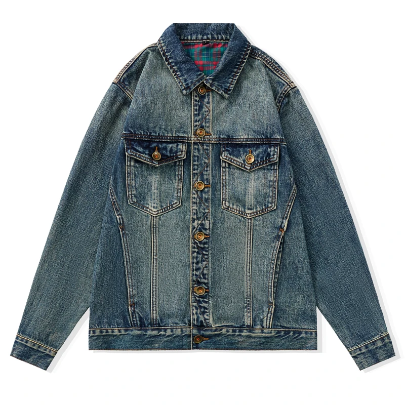 欧美高端复古牛仔外套男士潮牌百搭宽松工装夹克高级感休闲牛仔衣