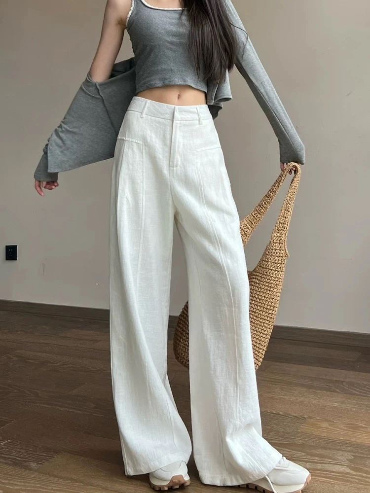 品质版＋运险】白色苎麻阔腿裤女2025新款夏季薄款高腰垂感天丝亚麻