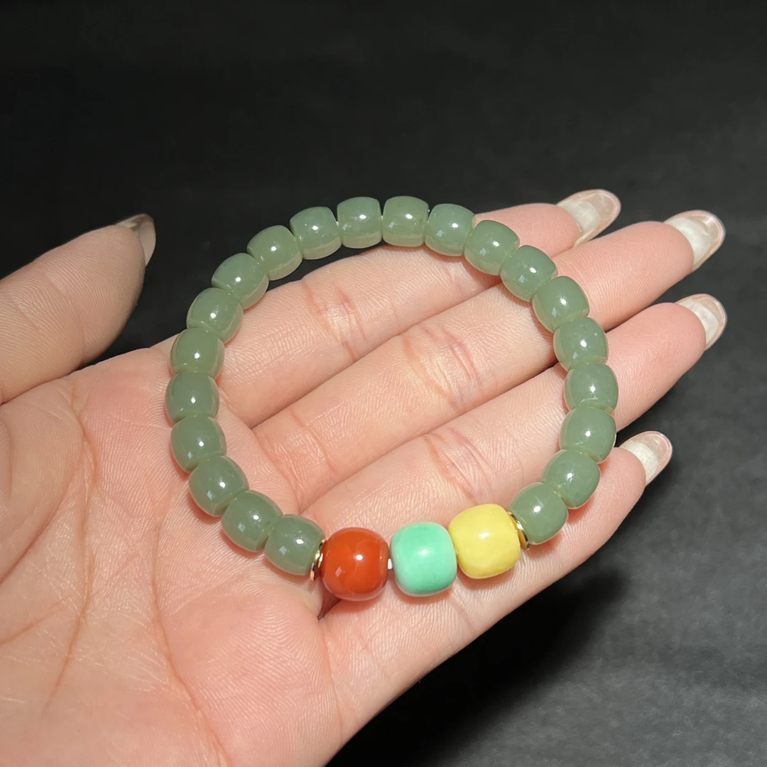 福利品青白玉直切手串油性足搭配多宝手串男女时尚