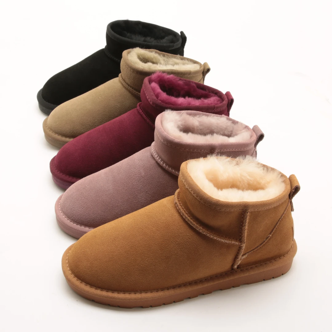 5558冬季新款圆头加绒加厚休闲东北棉鞋女保暖磨砂真皮百搭雪地靴