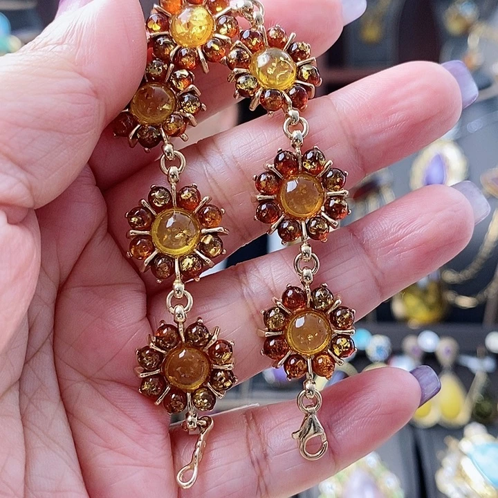 琥珀手链银S925镶嵌手链