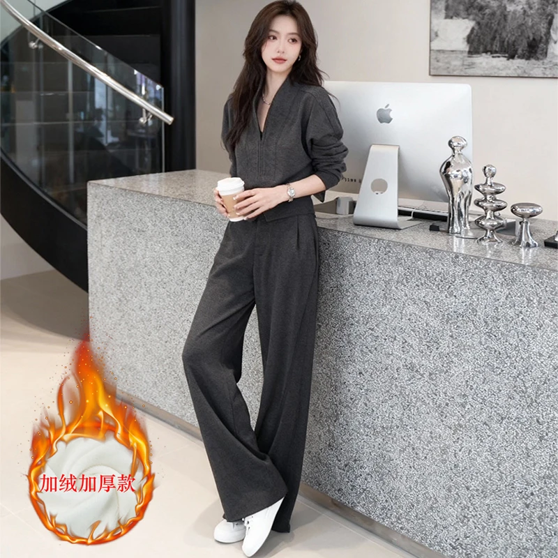 女冬季加绒加厚款套装小个子气质显瘦洋气韩系入冬衣服一整套裤装