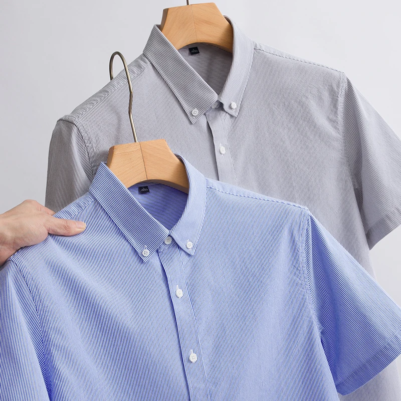 亲肤舒适料条纹时尚男士短袖衬衫夏季修身打底寸衫 OBL-6022