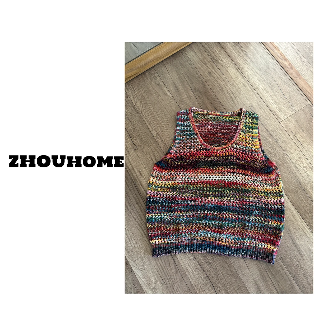 【周周服饰】欧货慵懒圆领彩条色叠穿针织背心女春夏2025新款