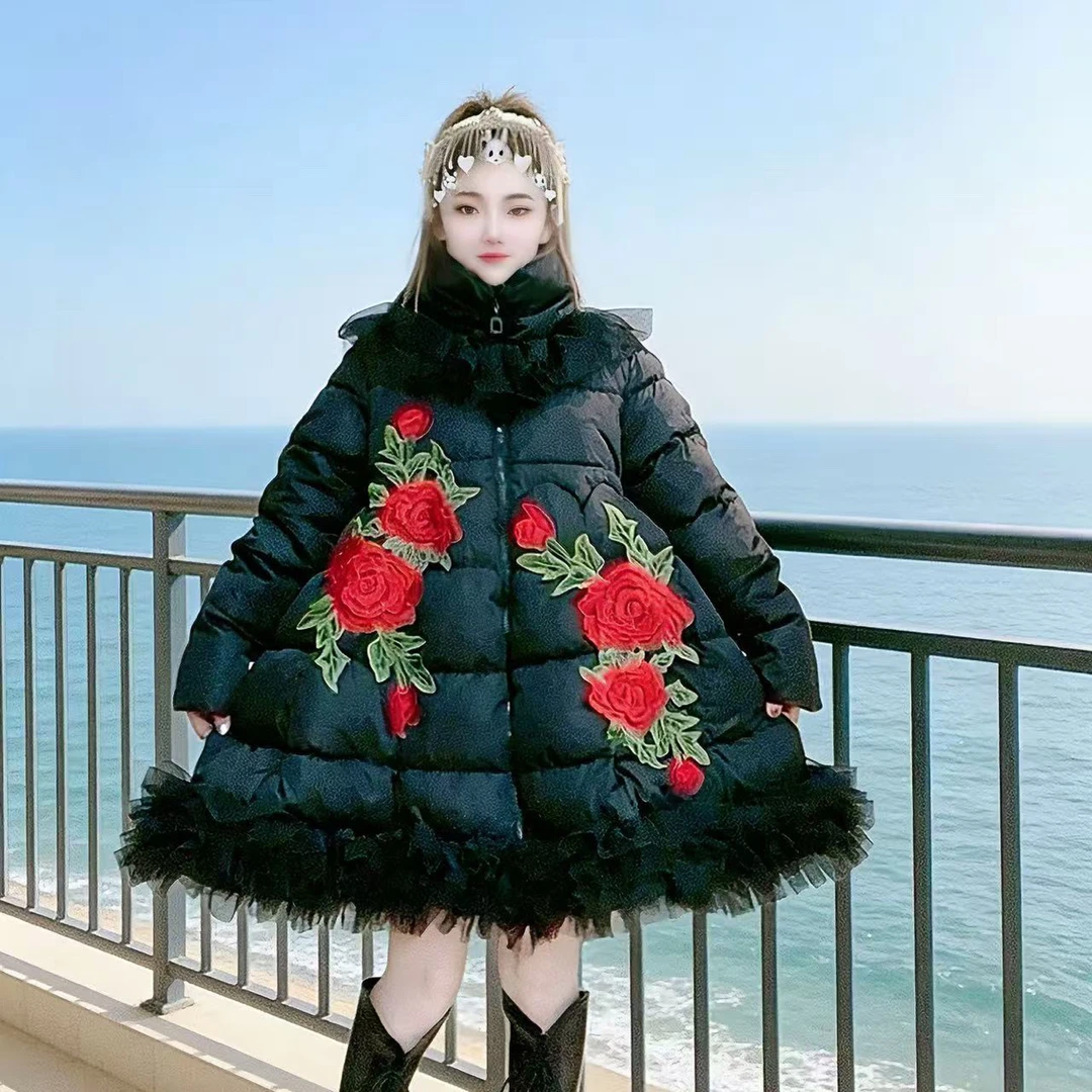 【面条仙仙】3832#冬季新款时尚宽版花花甜美棉服外套