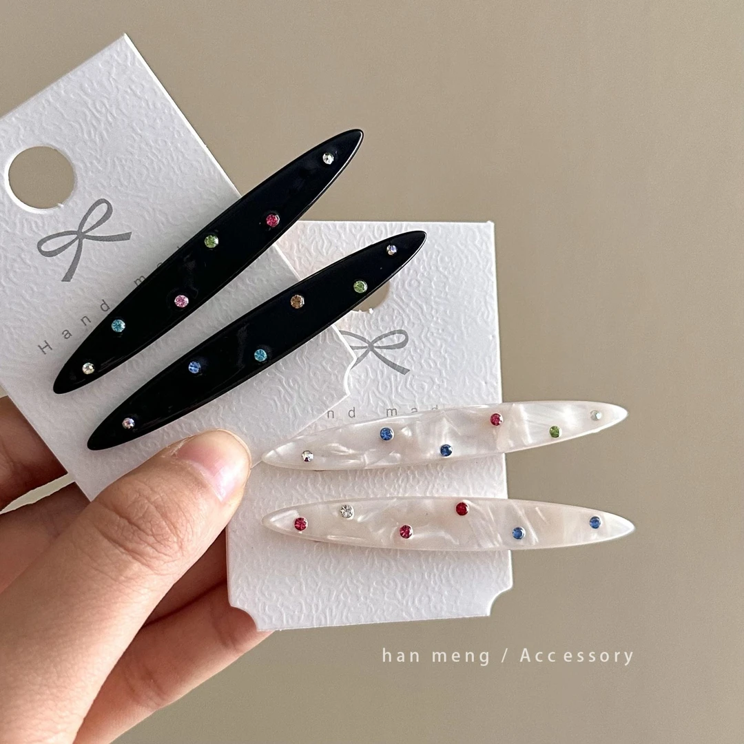 韩国彩钻水晶波点法国加厚醋酸发夹简约百搭鸭嘴夹侧边夹新款发饰