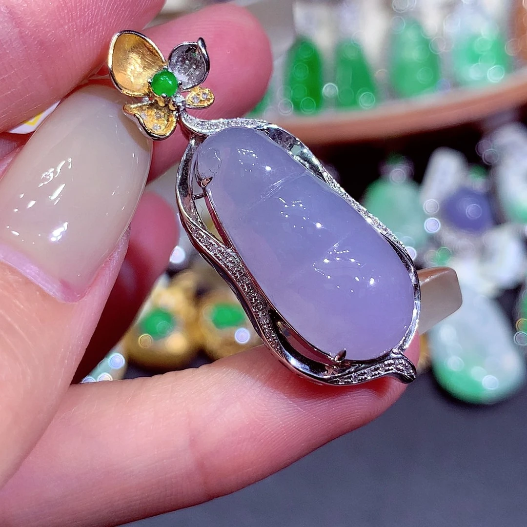 翡翠18K金镶嵌吊坠(不含链)