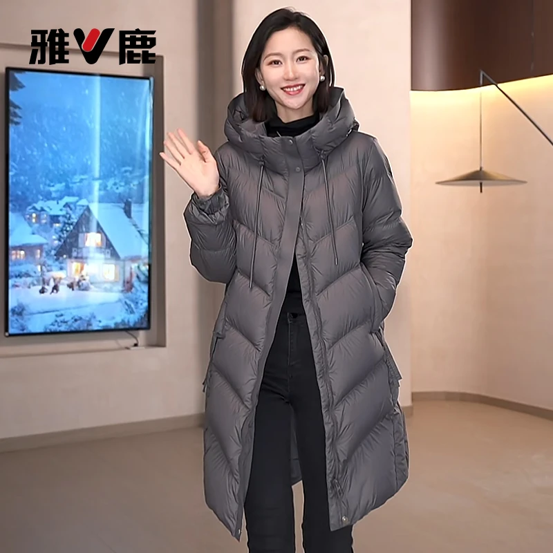 雅鹿2025冬季新款长款泡芙羽绒服过膝时尚加厚中长款休闲保暖外套