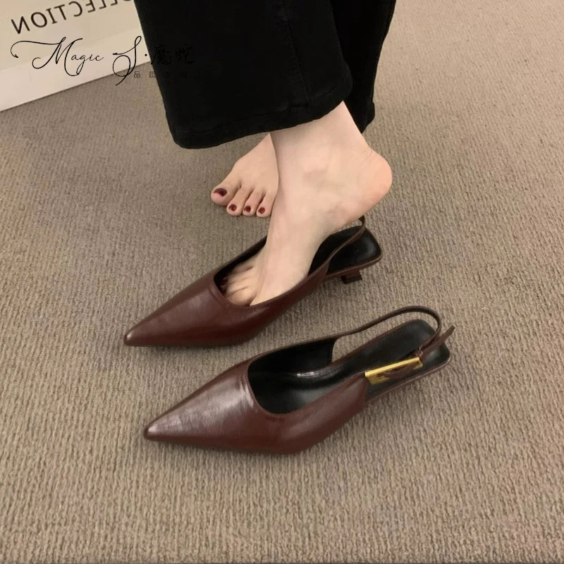 【万达撤柜】小猫跟女年晚夏季2025包头凉鞋气质单鞋复古尖头新款通