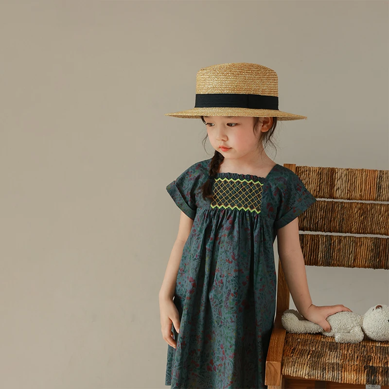 大耳象童装铺女童荧光线打揽碎花裙2023夏季新2022028