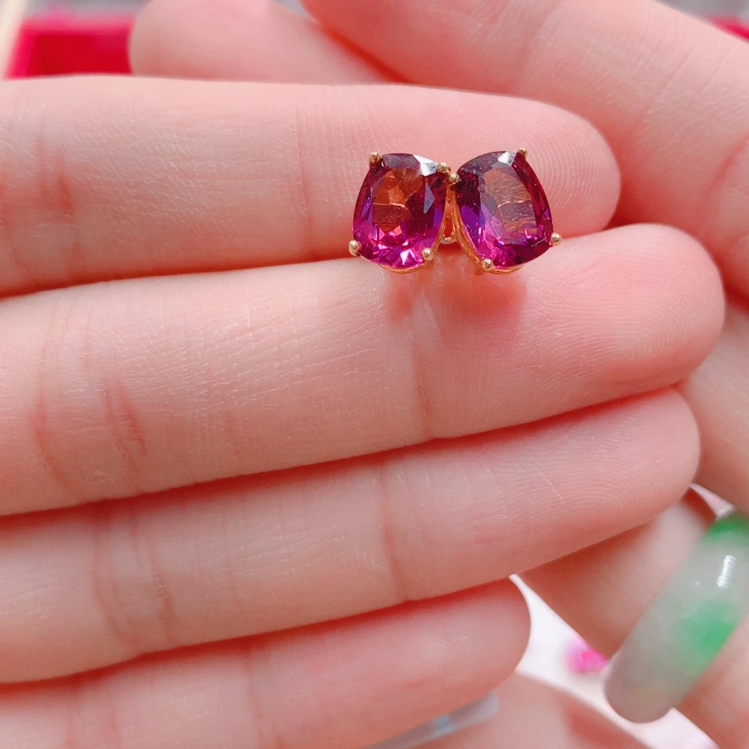 石榴石耳钉银S925镶嵌