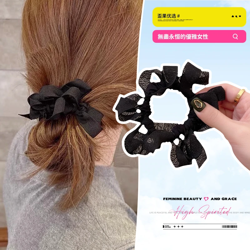 东大门同款蝴蝶结褶皱发圈女发量少发绳发圈女款2025新款网红爆款