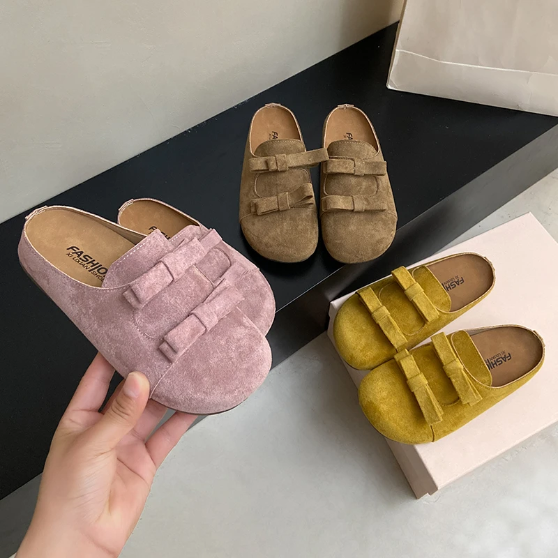 蝴蝶结勃肯包头拖鞋女外穿2025新款复古丑萌大头内增高穆勒半拖鞋