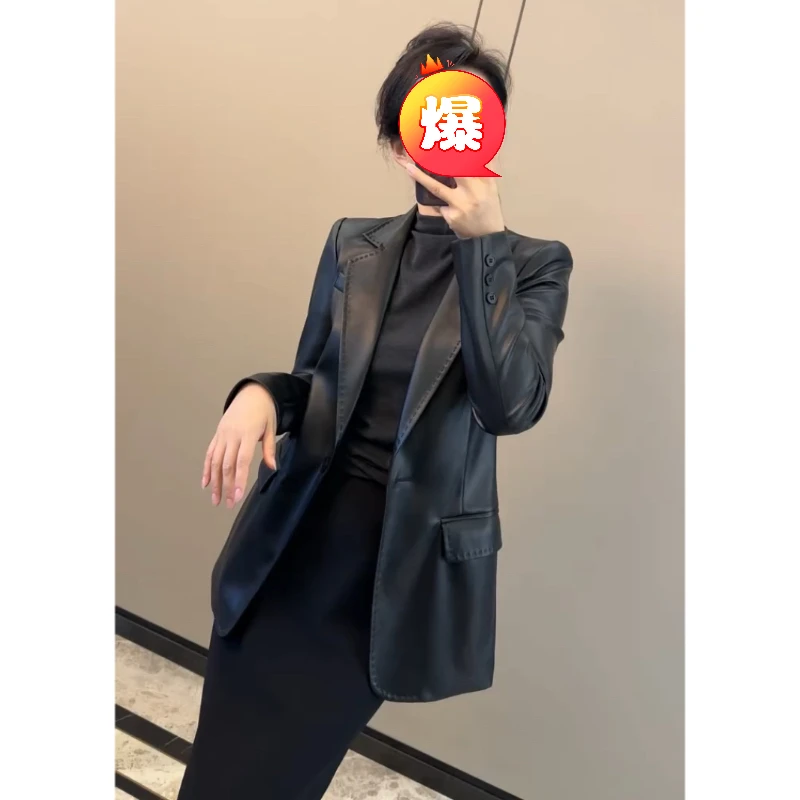 Aimeerosa/艾洛莎2025年秋季新款时尚百搭气质超柔皮衣西装外套女