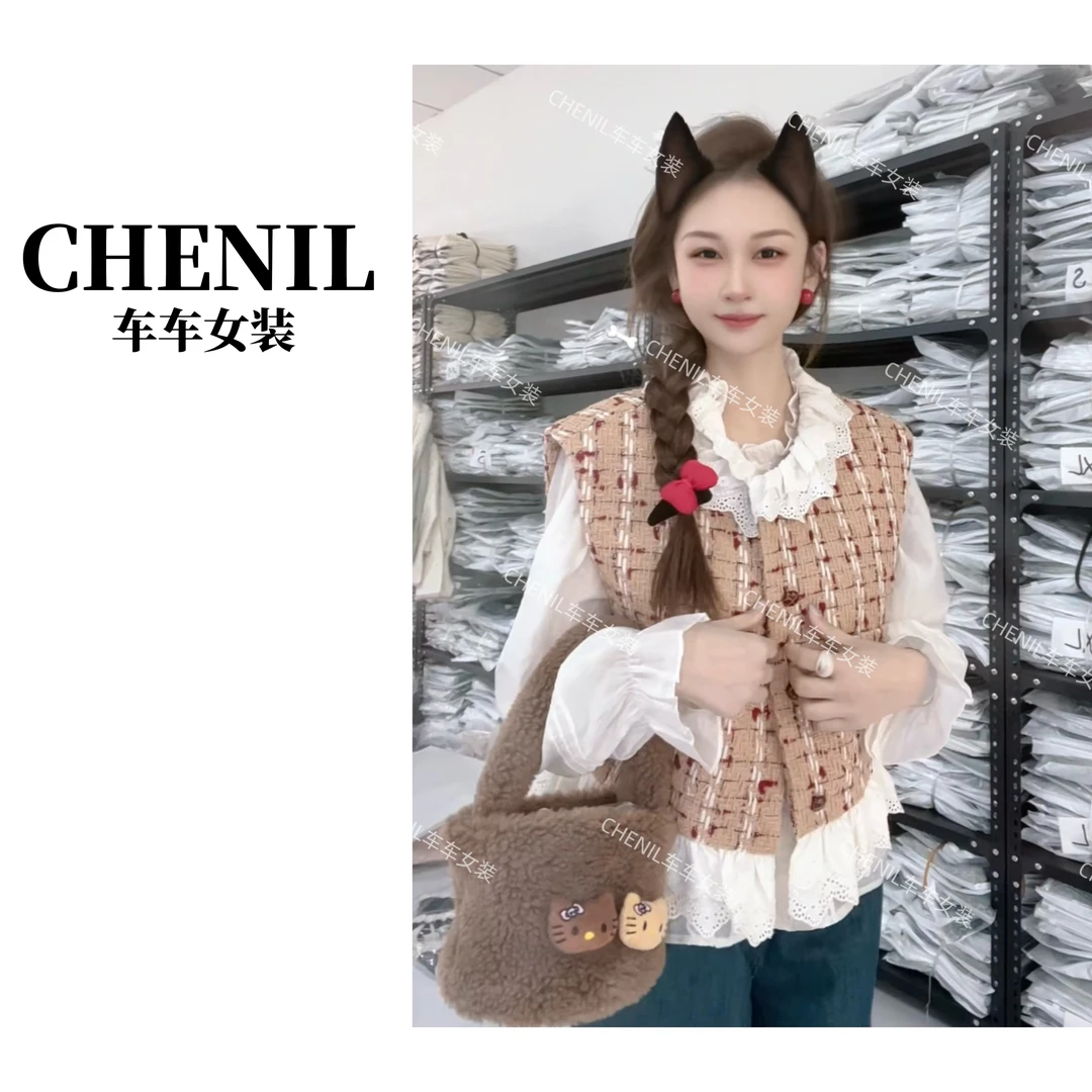 CHECHE【欧尼私服】超好看韩国爆款马甲蕾丝花边设计感显瘦时尚百搭