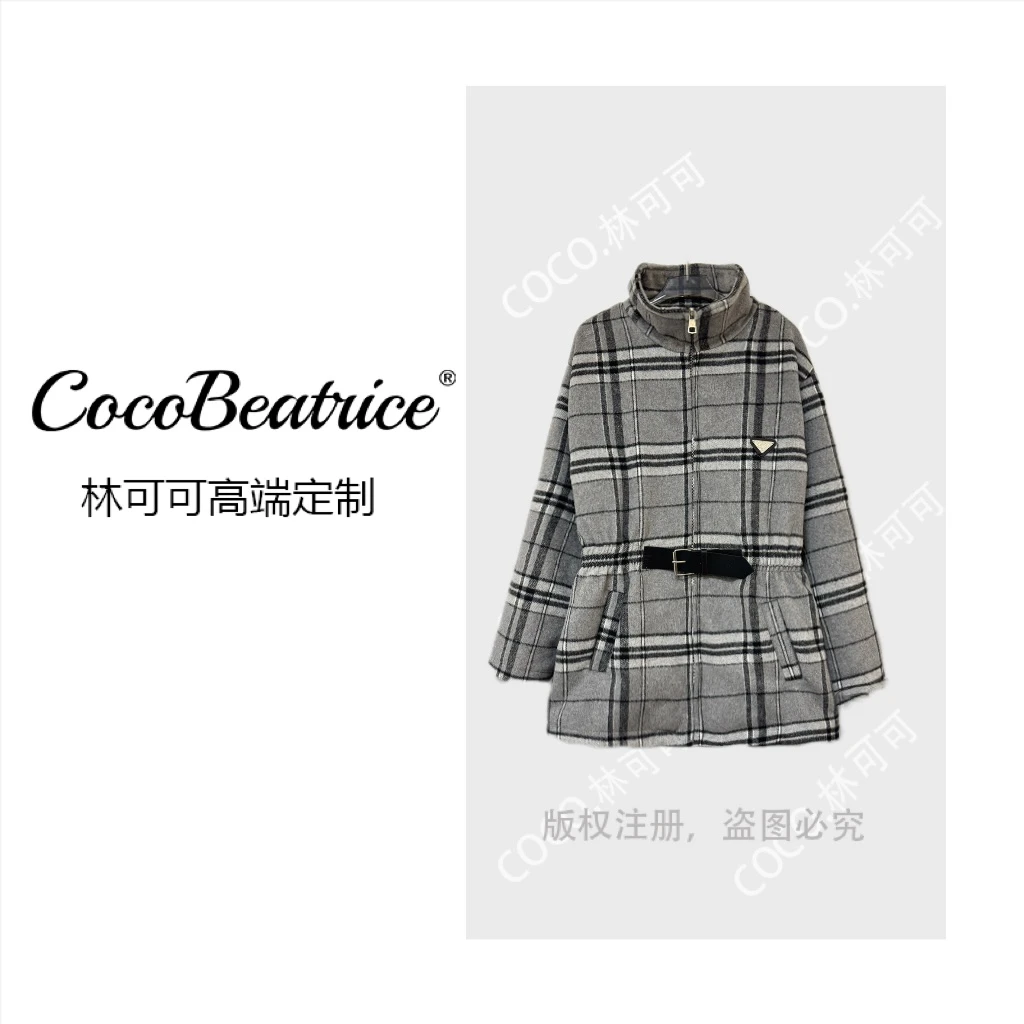 【COCO林可可】灰色格纹毛呢外套