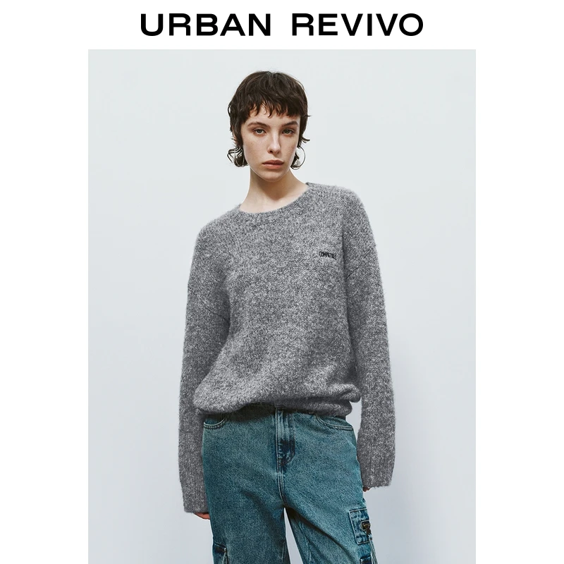 UR2025冬季新款女装潮流运动风字母刺绣提花针织衫UYV950038+