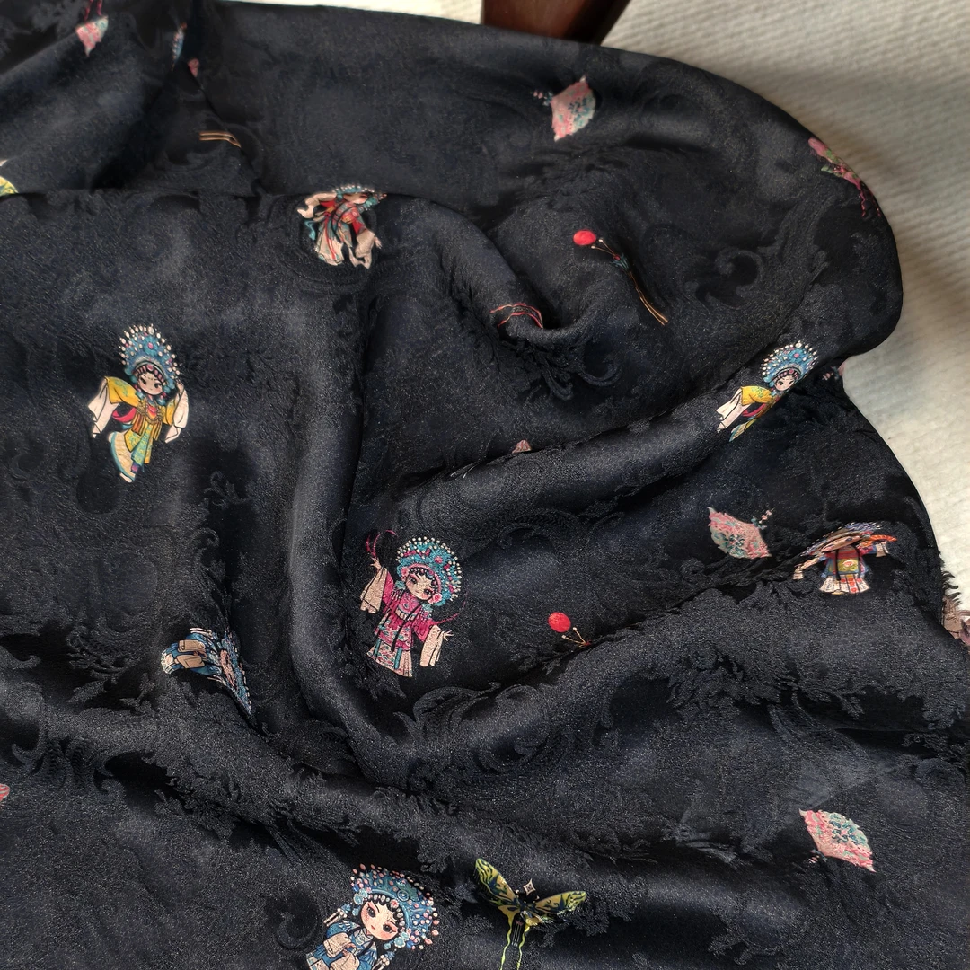 【秋款】原创穆桂英人丝鎏金亮片工艺国潮新中式香云纱面料