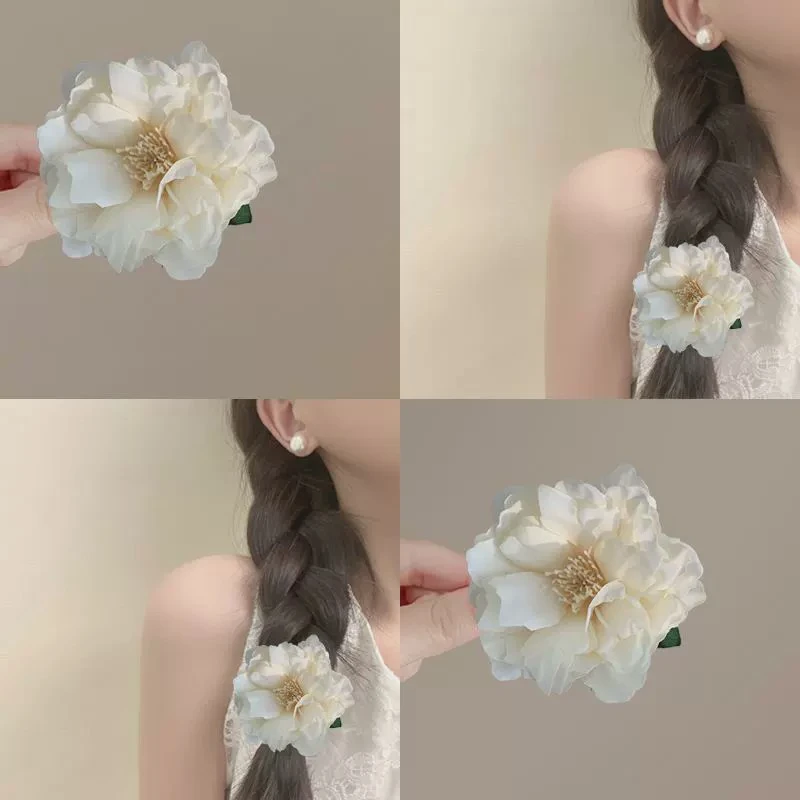 清纯小白花！山茶花发夹！甜美清新仿真花朵旅行发卡度假风侧边夹