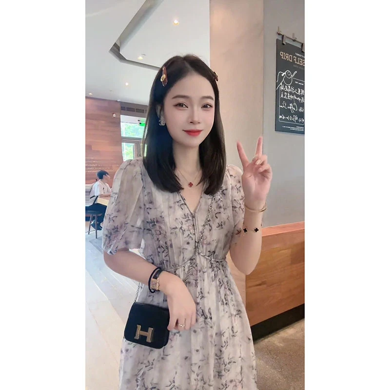 2025夏季大码女装胖蓝色碎花连衣裙小个子减龄微胖妹妹显瘦长裙
