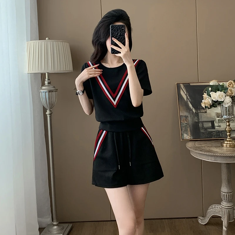 休闲风时尚套装女装两件套显瘦运动小个子高腰夏季套装短袖气质