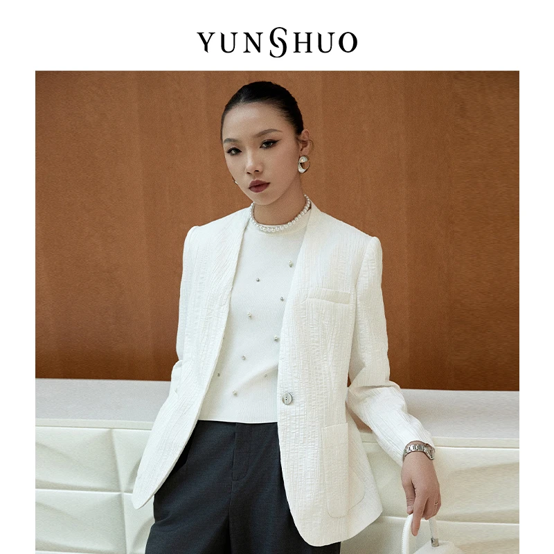 允硕春季新款时尚百搭气质职业上衣外套肌理感百搭通勤西装446141