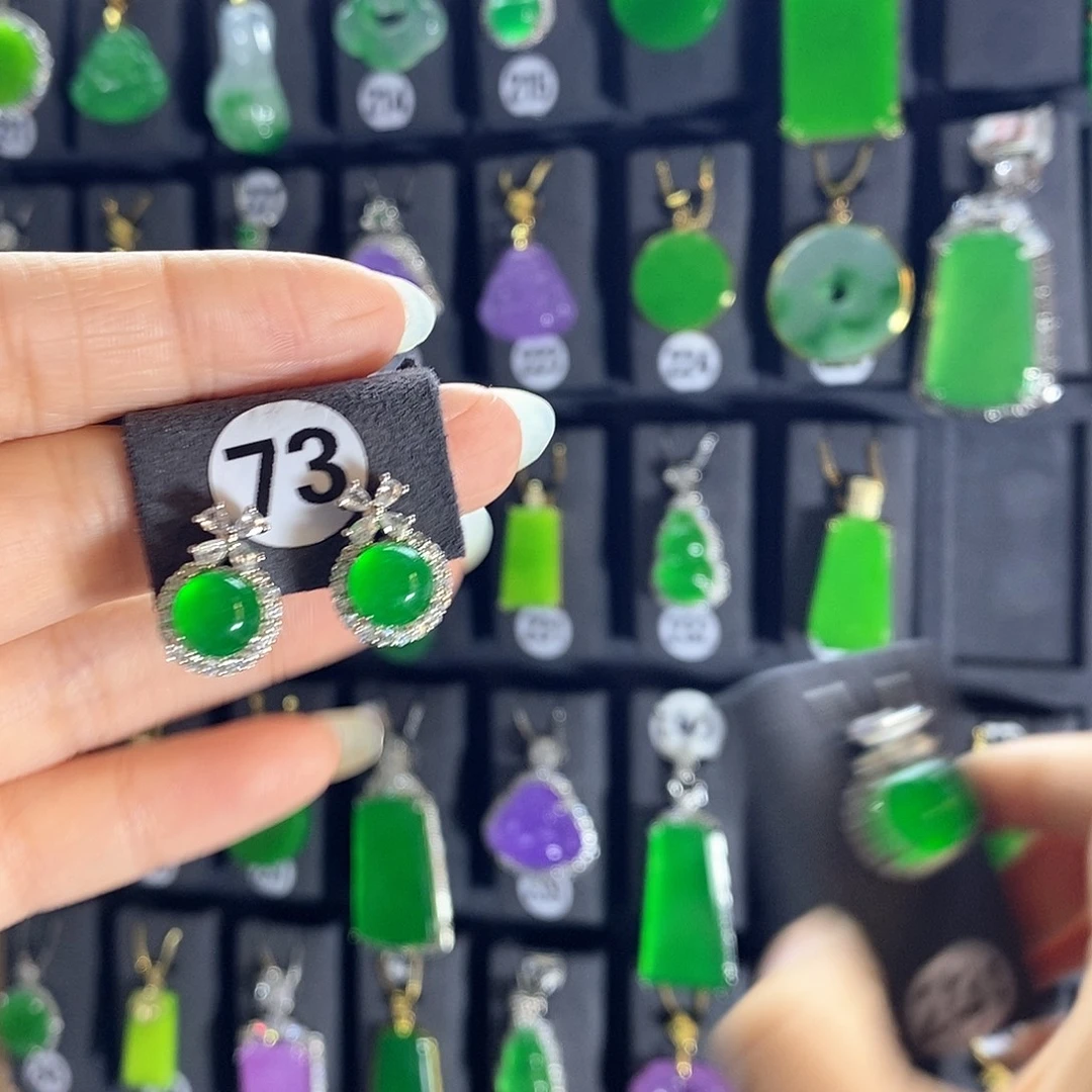 翡翠银S925镶嵌耳饰73